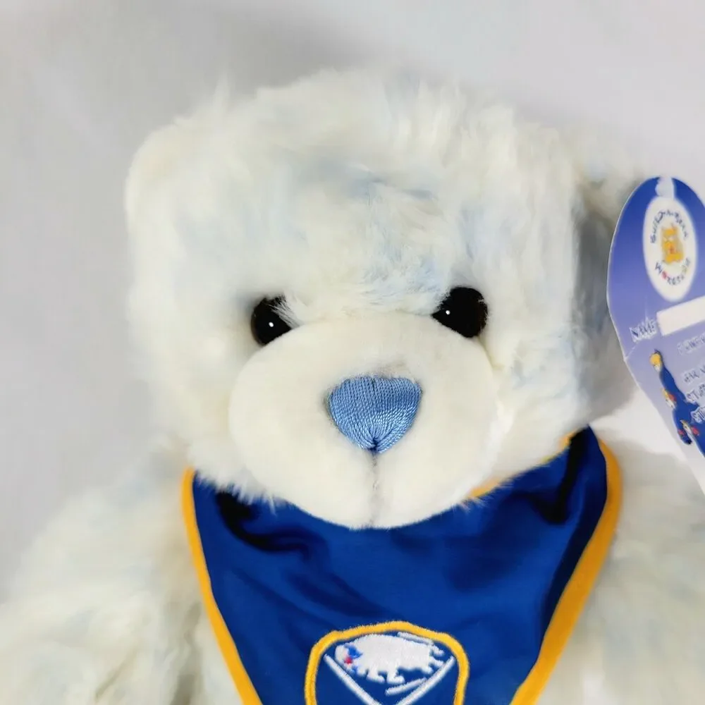 Build A Bear Cuddle Blue Teddy White Stuffed Animal Plush w/ Sabres Hockey Sport